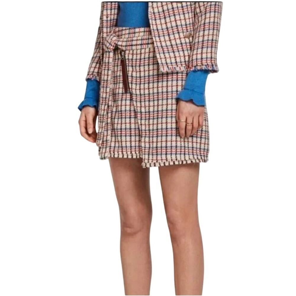 Scotch & Soda Raffia Town Woven Fringe Plaid Skirt Size Large